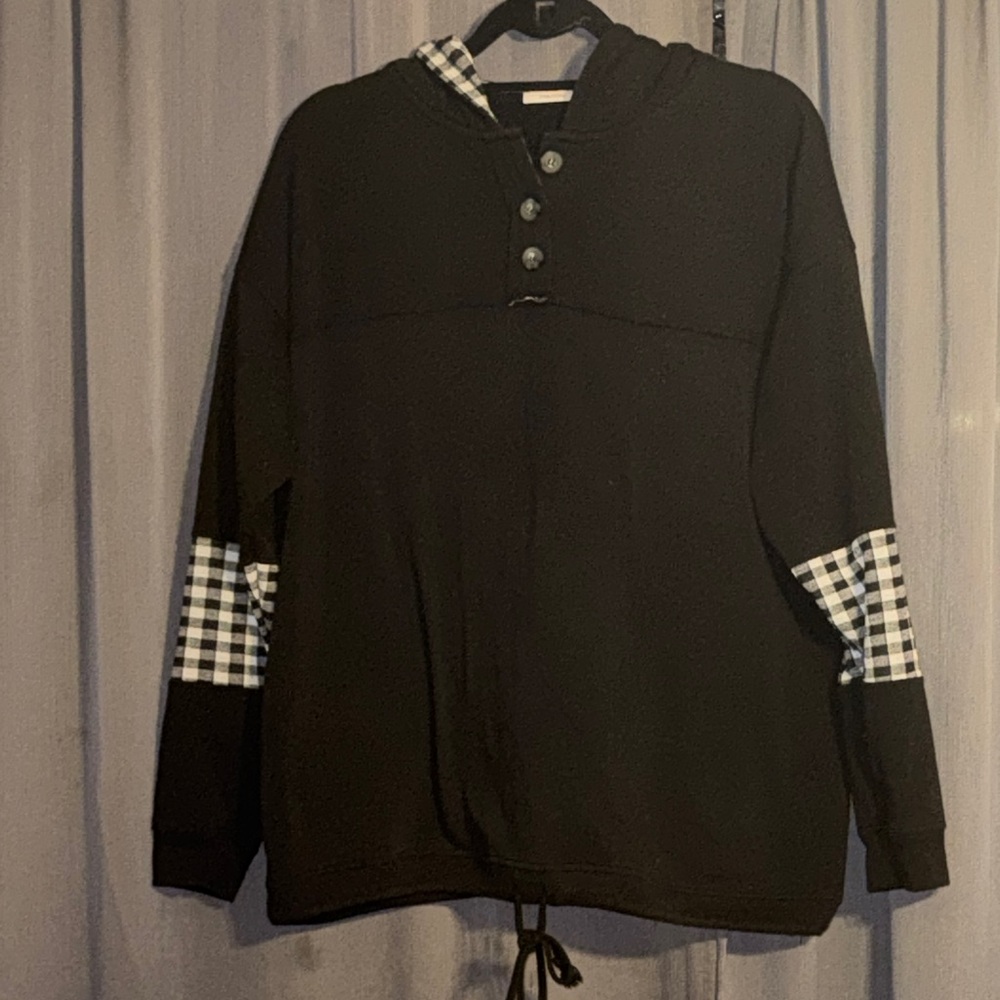 Maurices Black Sweatshirt with Checkered Accents